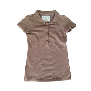 Y2k Aeropostale Polo Fitted Henley Top Size M Brown Preppy Twee Forest Fairy